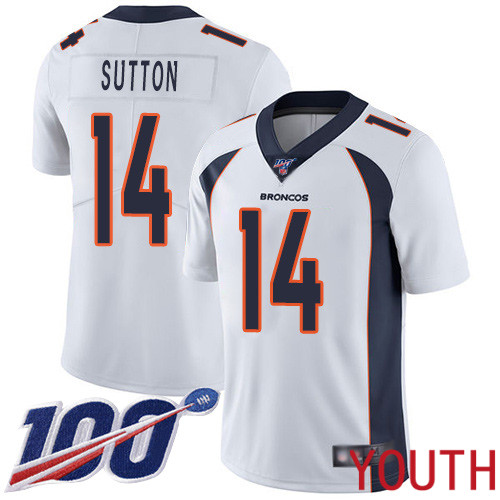 Youth Denver Broncos #14 Courtland Sutton White Vapor Untouchable Limited Player 100th Season Football NFL Jersey